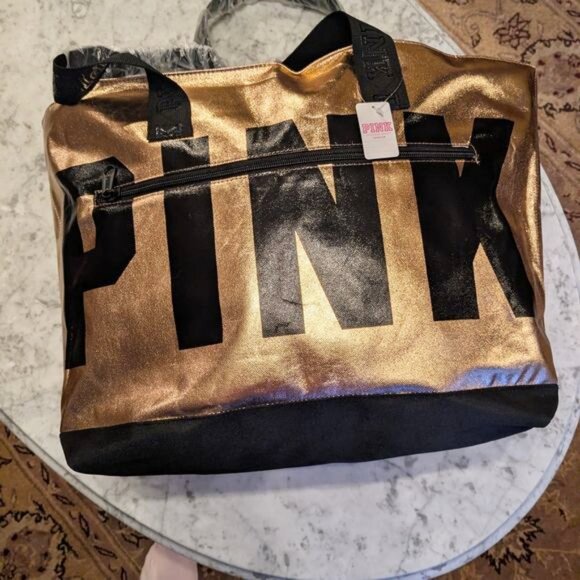 Victoria's Secret Pink Rose Gold and Black Weekender Tote Bag. New with tags - Picture 2 of 13